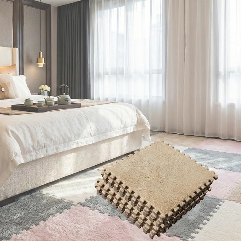 MADE4ALL Interlocking Carpet Tiles 4 PCS Pack – Soft Plush Floor Tiles for Small Areas, Nursery, Kids Room, Bedroom & Home Office – Washable, Non-Slip, Easy DIY Install – Beige - Image 1